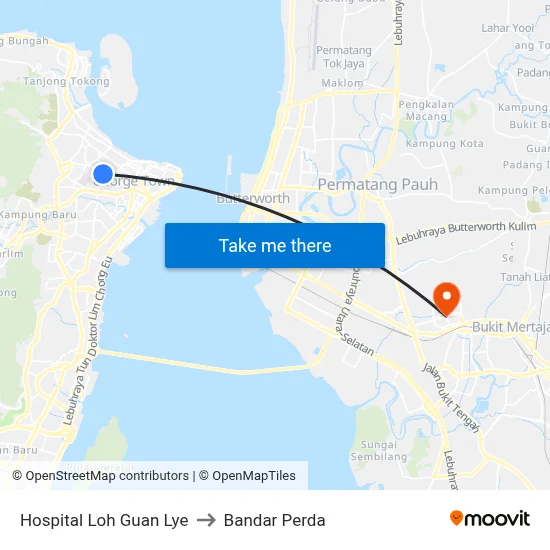 Hospital Loh Guan Lye to Bandar Perda map