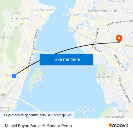 Masjid Bayan Baru to Bandar Perda map