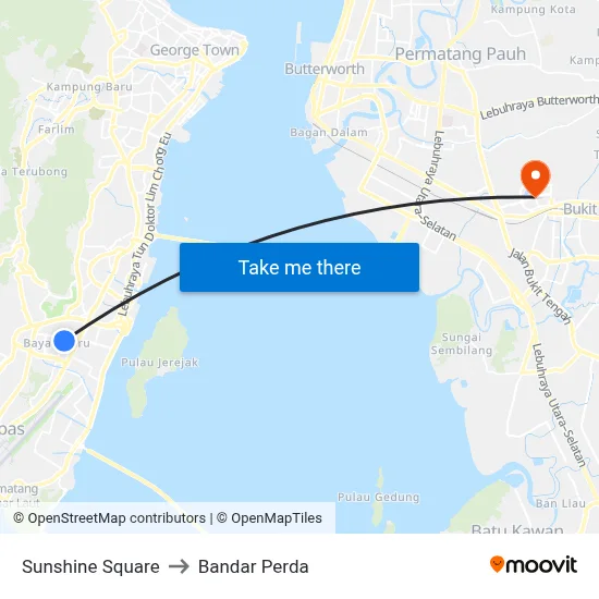 Sunshine Square to Bandar Perda map
