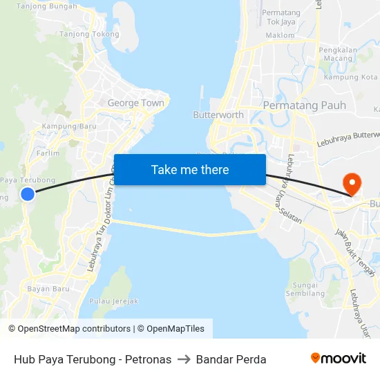 Hub Paya Terubong - Petronas to Bandar Perda map