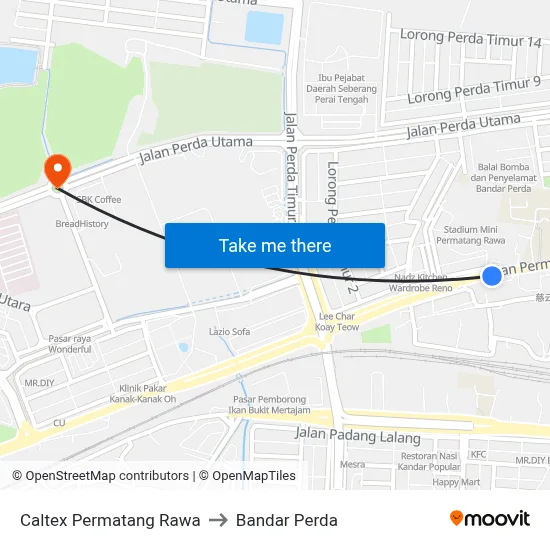 Caltex Permatang Rawa to Bandar Perda map