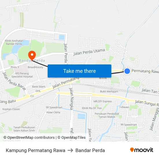 Kampung Permatang Rawa to Bandar Perda map