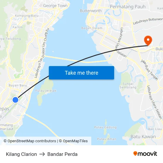 Kilang Clarion to Bandar Perda map