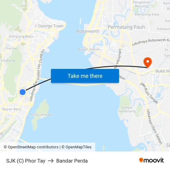SJK (C) Phor Tay to Bandar Perda map