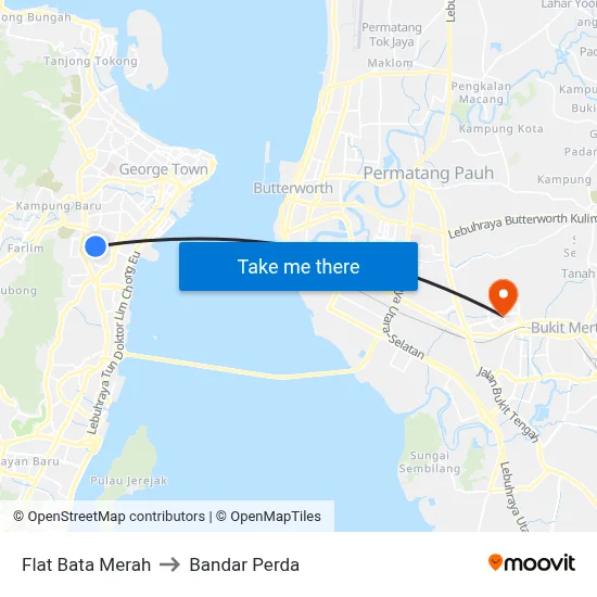 Flat Bata Merah to Bandar Perda map