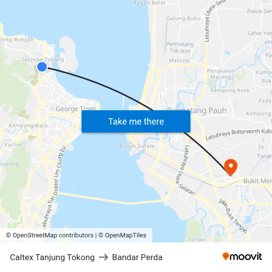 Caltex Tanjung Tokong to Bandar Perda map