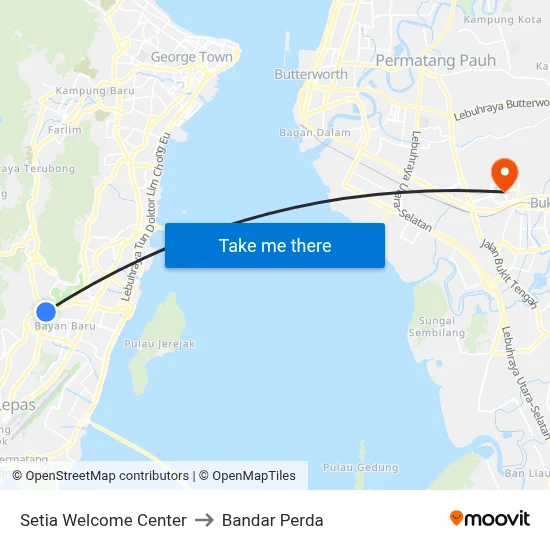 Setia Welcome Center to Bandar Perda map