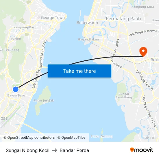 Sungai Nibong Kecil to Bandar Perda map