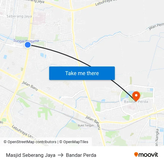 Masjid Seberang Jaya to Bandar Perda map