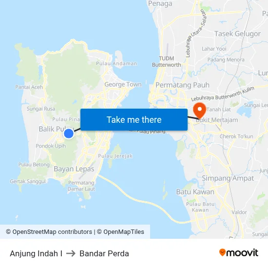 Anjung Indah I to Bandar Perda map
