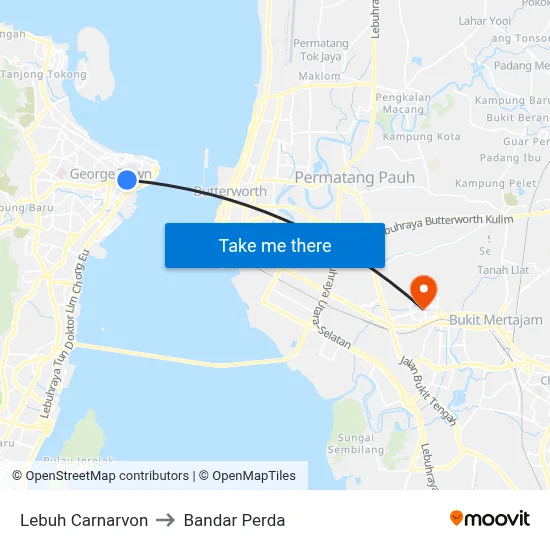 Lebuh Carnarvon to Bandar Perda map