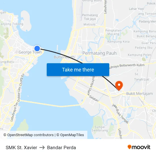 SMK St. Xavier to Bandar Perda map