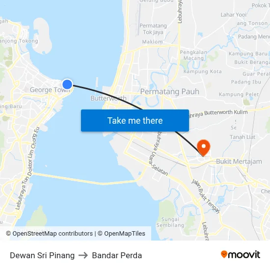 Dewan Sri Pinang to Bandar Perda map