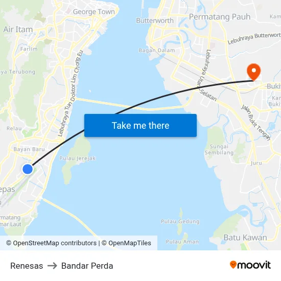 Renesas to Bandar Perda map