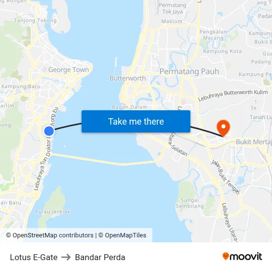 Lotus E-Gate to Bandar Perda map