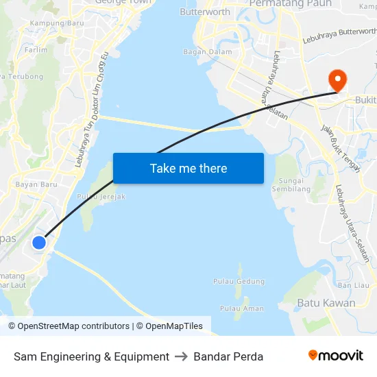 Sam Engineering & Equipment to Bandar Perda map