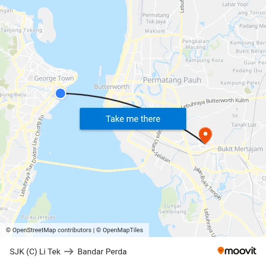 SJK (C) Li Tek to Bandar Perda map