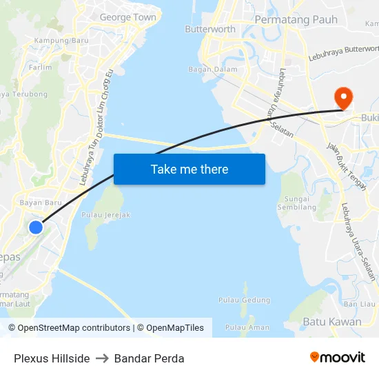 Plexus Hillside to Bandar Perda map