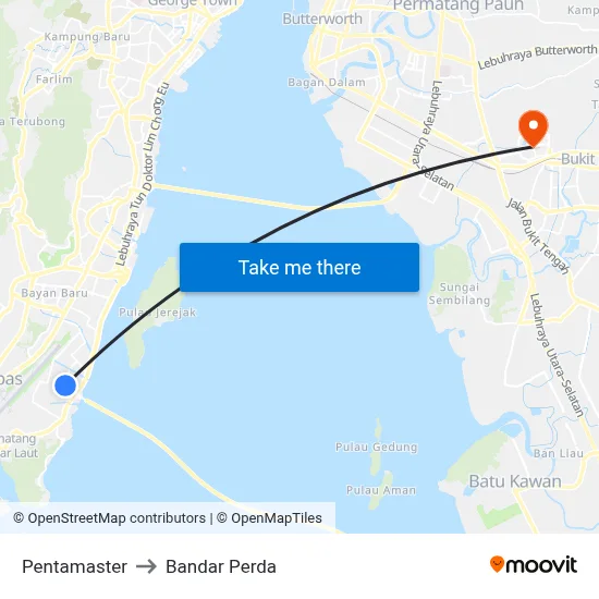 Pentamaster to Bandar Perda map