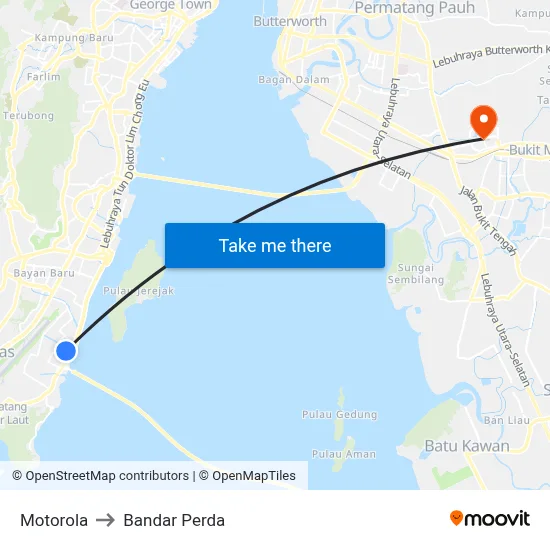 Motorola to Bandar Perda map