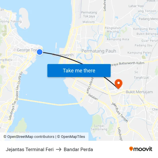 Jejantas Terminal Feri to Bandar Perda map