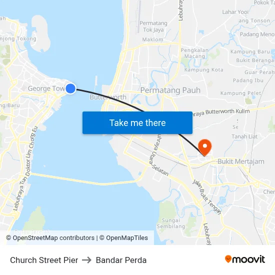 Church Street Pier to Bandar Perda map