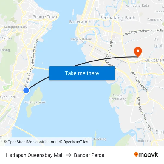 Hadapan Queensbay Mall to Bandar Perda map