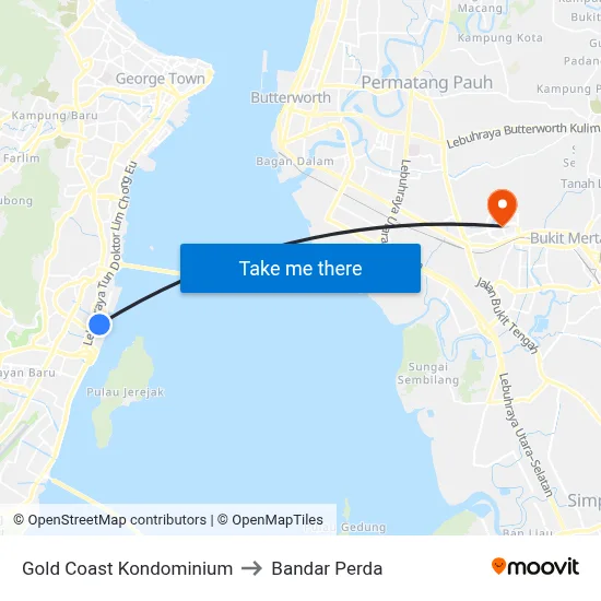 Gold Coast Kondominium to Bandar Perda map