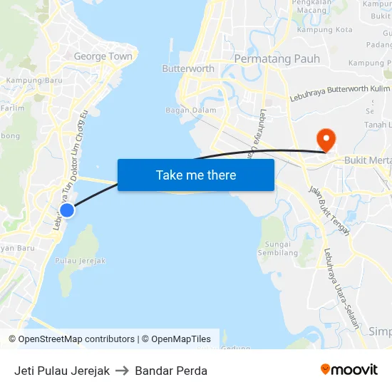 Jeti Pulau Jerejak to Bandar Perda map