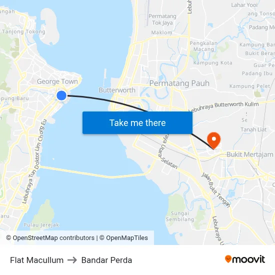 Flat Macullum to Bandar Perda map