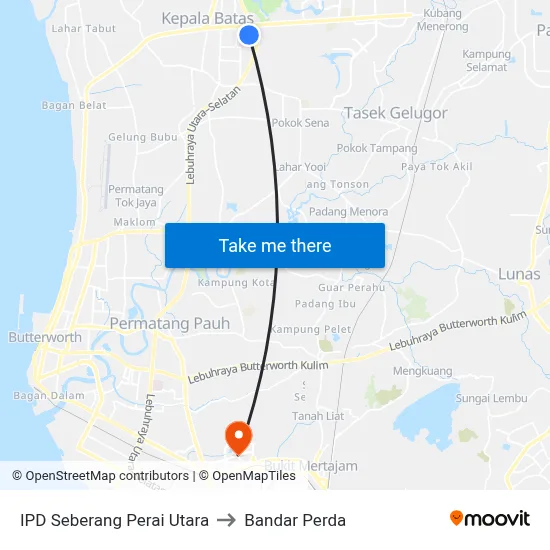 IPD Seberang Perai Utara to Bandar Perda map
