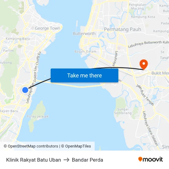 Klinik Rakyat  Batu Uban to Bandar Perda map