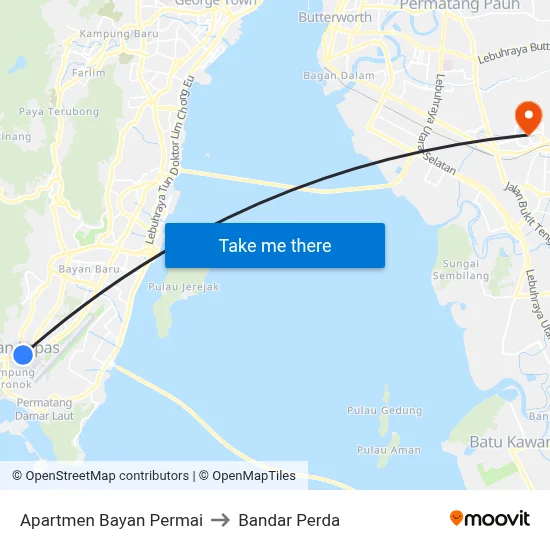 Apartmen Bayan Permai to Bandar Perda map