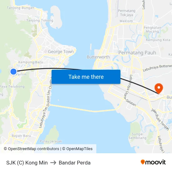 SJK (C) Kong Min to Bandar Perda map