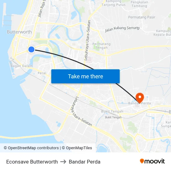 Econsave Butterworth to Bandar Perda map