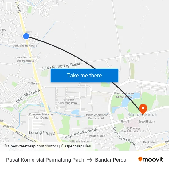 Pusat Komersial Permatang Pauh to Bandar Perda map