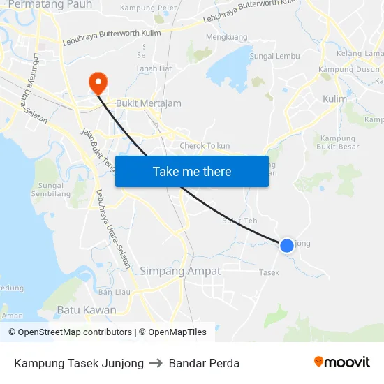 Kampung Tasek Junjong to Bandar Perda map