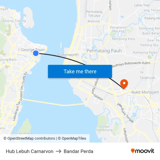 Hub Lebuh Carnarvon to Bandar Perda map