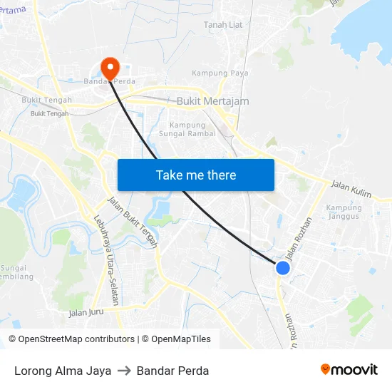 Lorong Alma Jaya to Bandar Perda map
