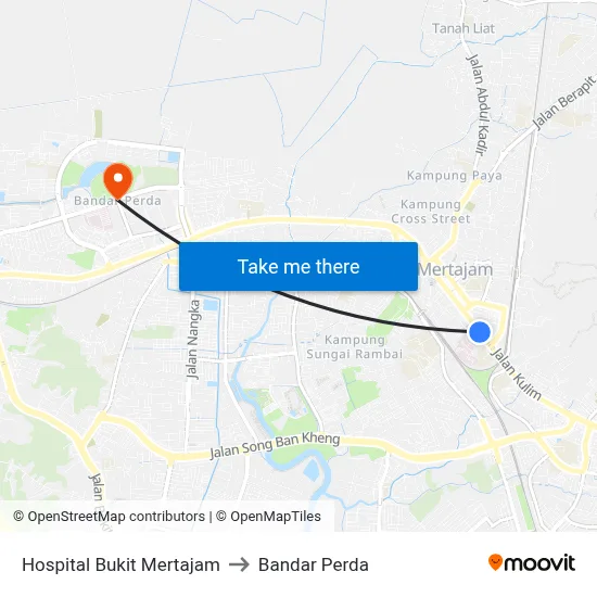 Hospital Bukit Mertajam to Bandar Perda map