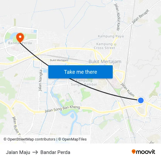 Jalan Maju to Bandar Perda map