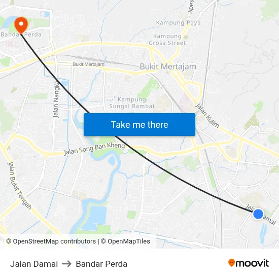 Jalan Damai to Bandar Perda map