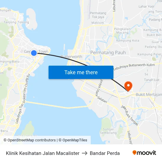 Klinik Kesihatan Jalan Macalister to Bandar Perda map