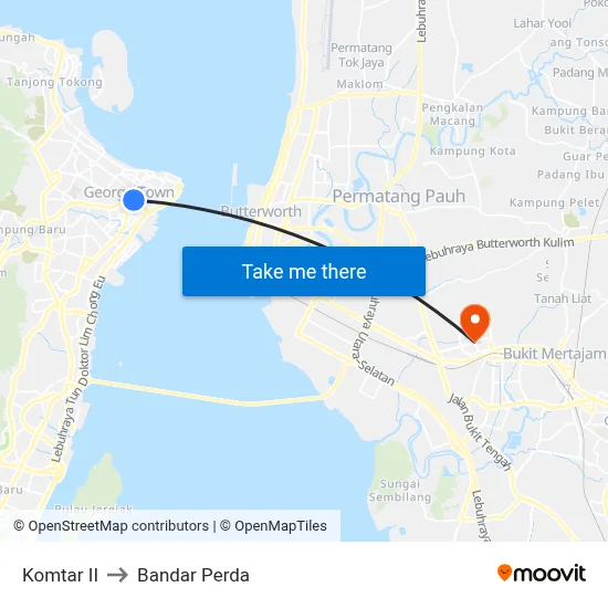 Komtar II to Bandar Perda map