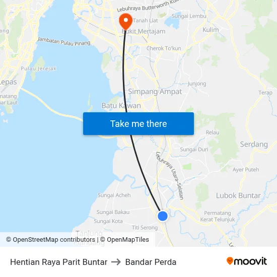 Hentian Raya Parit Buntar to Bandar Perda map