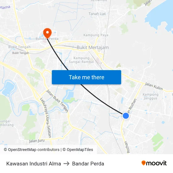 Kawasan Industri Alma to Bandar Perda map