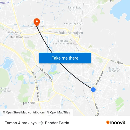 Taman Alma Jaya to Bandar Perda map