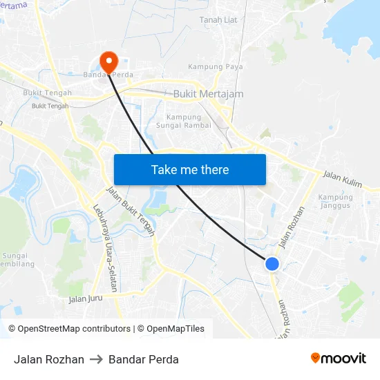 Jalan Rozhan to Bandar Perda map