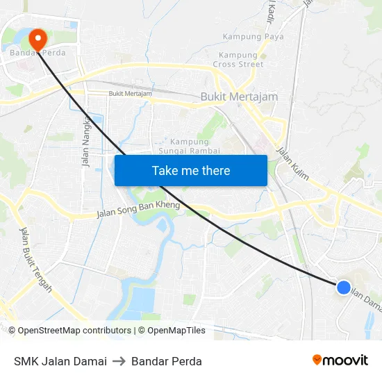 SMK Jalan Damai to Bandar Perda map