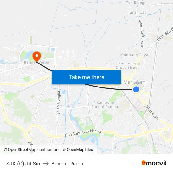 SJK (C) Jit Sin to Bandar Perda map